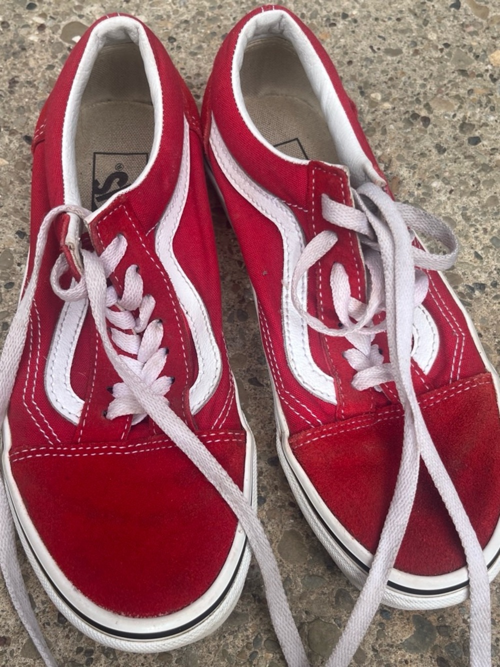 Vans Red Canvas Low-Top Sneakers with White Sidestripe